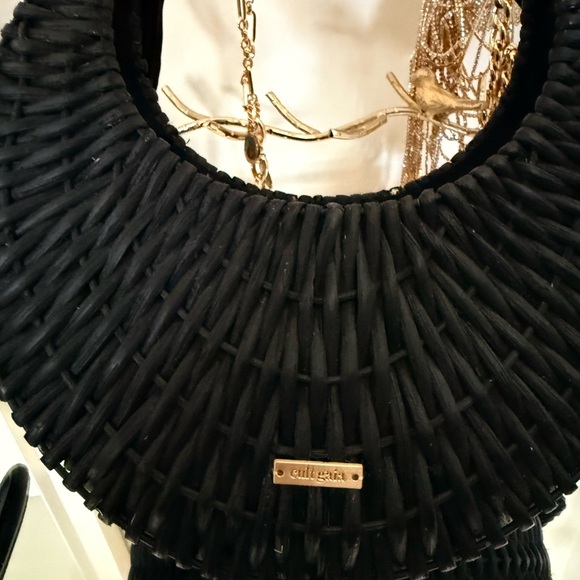 Cult Gaia Woven Rattan & Silk Black Top Handle Mini Bag Gently Used - Picture 10 of 10